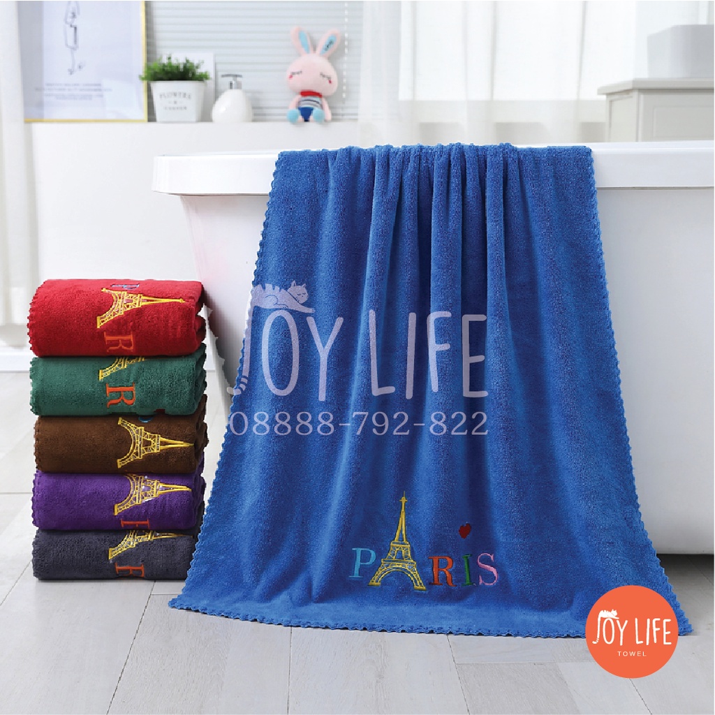 Handuk mandi bulu bordir Paris 70cmx140cm / handuk dewasa / handuk microfiber import lembut