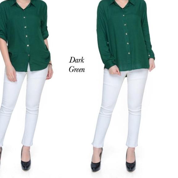 ⅎ Atasan Kemeja Wanita Basic Rayon Hijau Botol fit to XL ➭