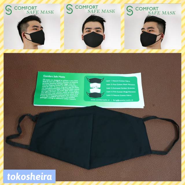 Masker Wajah Kain Organik Katun Carbon Pelindung Debu Polusi Udara Organic Carbon Comfort Save Mask