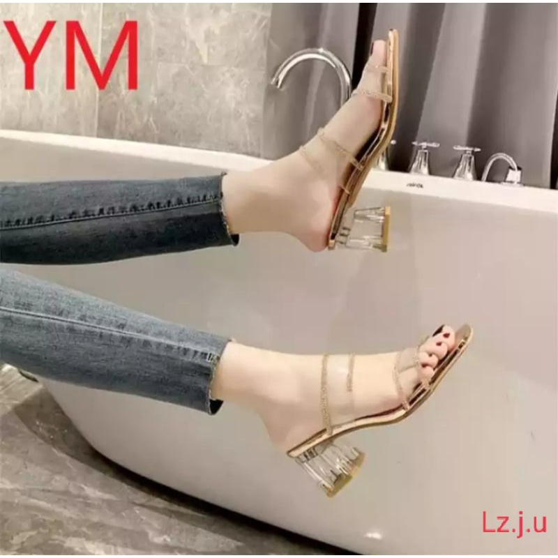 LZ HEELS KACA MIKA LUCU SANDAL HEEL SENDAL PESTA UNDANGAN SANTAI GLITTER GOLD ZARA CHARLES IMPORT