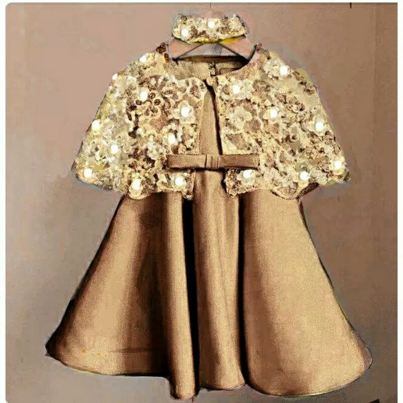 DRESS CAPE KELLY MUTIARA FREE BANDANA 2-3 TAHUN / KEBAYA BATIK ANAK MIRAH /BAJU KIDS PESTA KONDANGAN