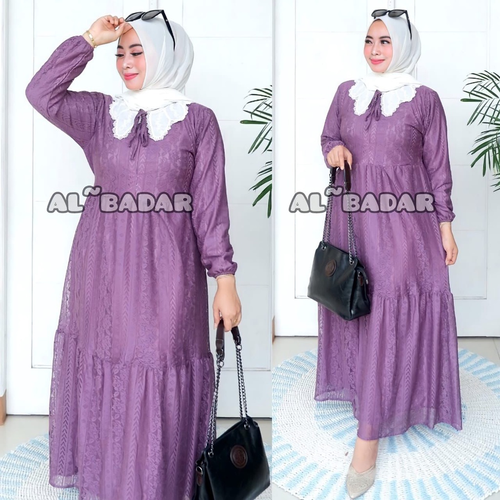 [ BISA COD ] GAMIS BRUKAT PREMIUM MIX KERAH RENDA,GAMIS BRUKATPREMIUM MIX KERAH RENDA MODEL TERBARU BY AL BADAR