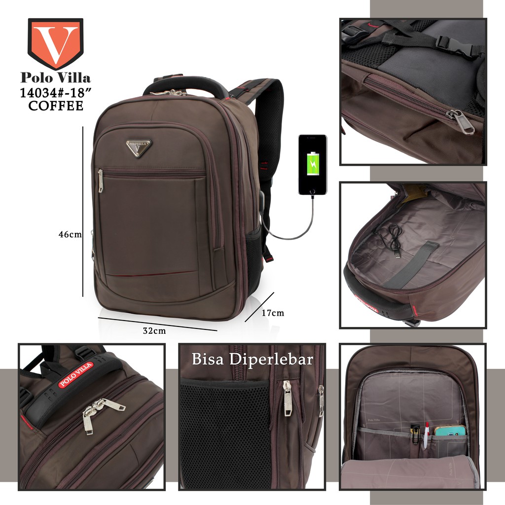 (RF) Tas Polo Villa 14034 Tas Sekolah Laptop Backpack Tas Pria