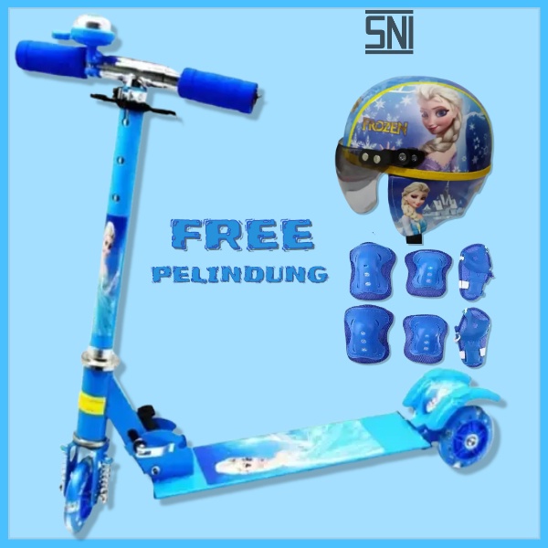 Skuter Scooter/Otoped Karakter Frozen Anak Cewe Roda 3 Lengkap Dengan Helm Deker Terbaru Best Qualit