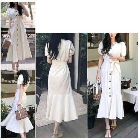 Long Dress Polos Berly | Maxi Dress Putih | Kasual Dress Panjang | Baju Kasual Perempuan Stylish