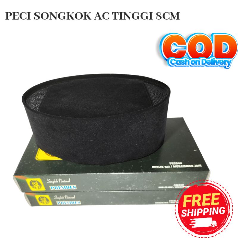 PECI SONGKOK POLOS AC HITAM TINGGI 8 CM