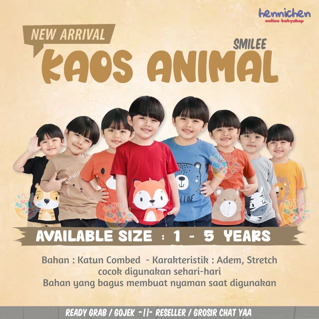 PROMO 7.7 Kaos Anak 1 - 5 Tahun Smilee Tshirt Animal Kaos Atasan Anak Sehari Hari Cotton