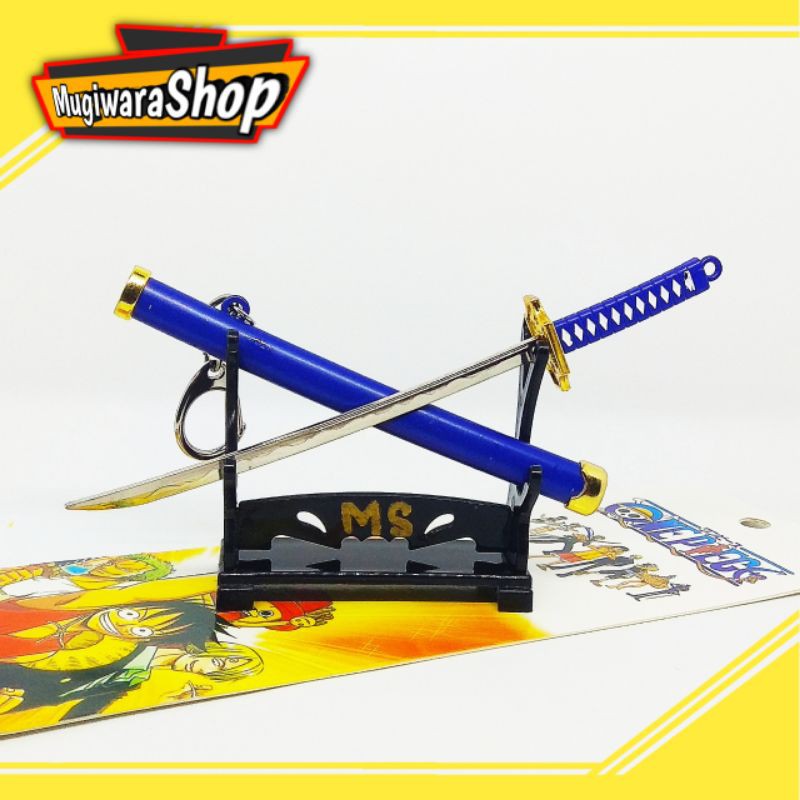 Keychain Pedang Biru Zoro Anime One Piece Gantungan Kunci Miniatur Senjata Enma Samurai Katana