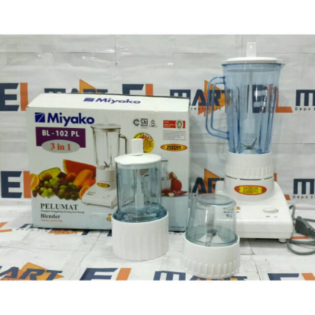 Miyako Blender Plastik 1 Liter 3 in1 BL 102 PL 102PL  Pelumat Penggiling Bumbu  Kering dan Basah