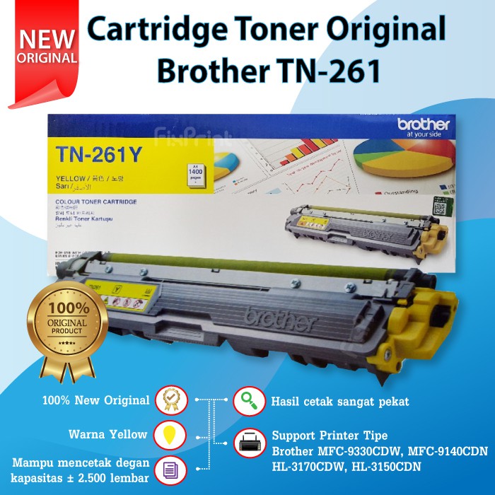 Cartridge Toner Brother TN-261 TN261 Original Printer MFC-9330CDW MFC-9140CDN HL-3170CDW HL-3150CDN