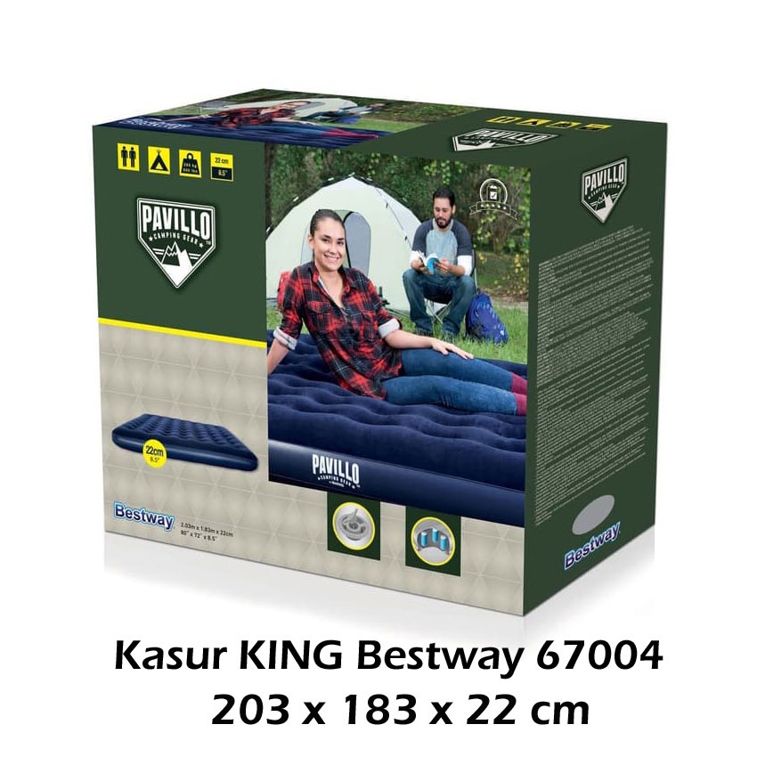 Bestway 67004 Kasur Angin KING Biru [203cm x 183cm] / Paket Kasur Tiup Air Bed King Size