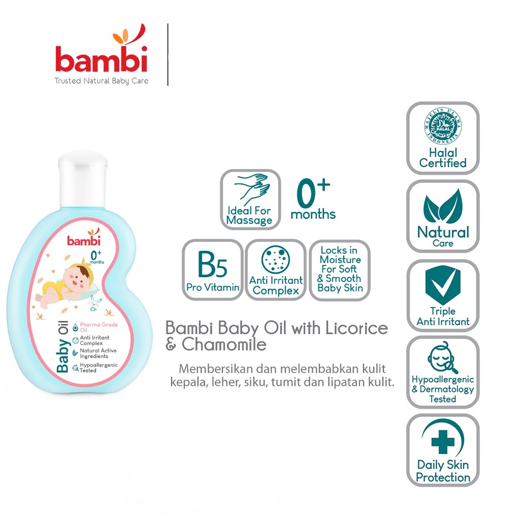 PERA685 BAMBI BABY OIL WITH CHAMOMILE DAN ANTI IRRITANT COMPLEX 100ML exp 04/2025