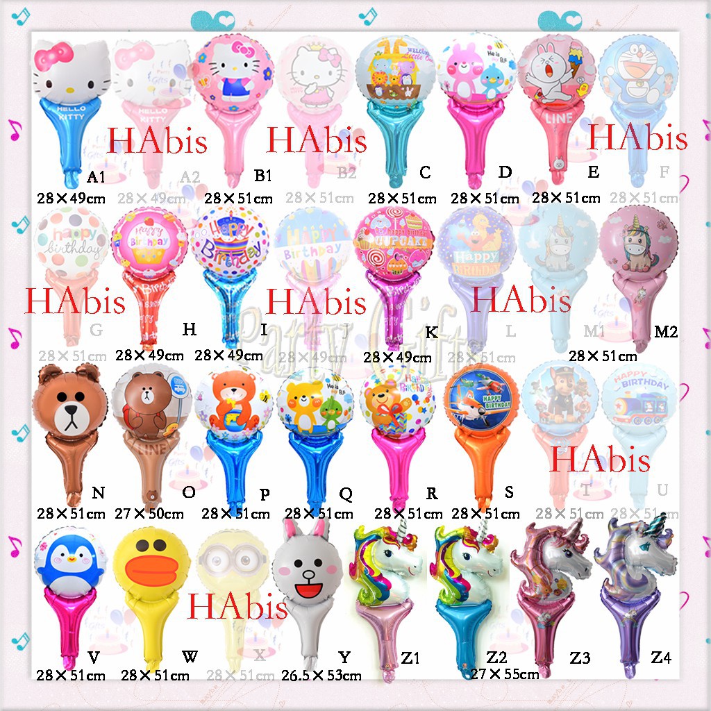 Balon Pentungan Tongkat TANGAN Kartun Unicorn Doraemon Hello Kitty Happy Birthday Bear Minion Rabbit