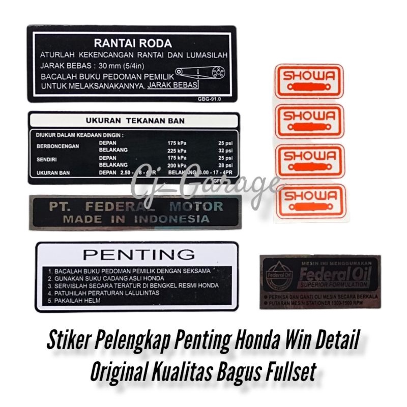 Stiker Penting Win Stiker Pelengkap Stiker win100 Detail Honda Win 100 Detail Original Lengkap Fulls