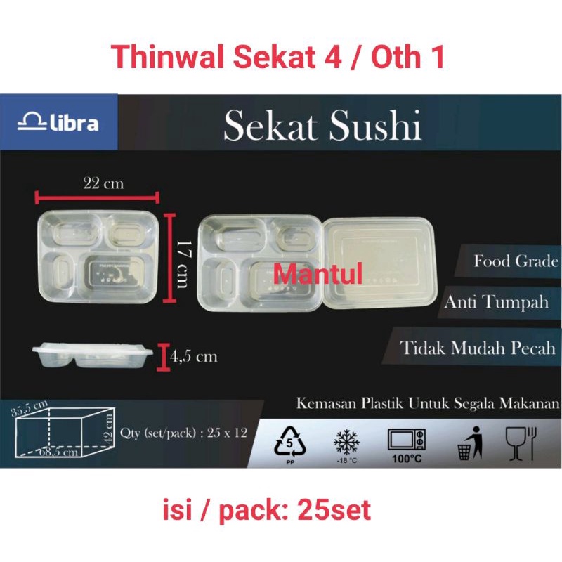 isi 25set Thinwal sekat 4 - OTH 1 / Bento tahan panas oven microwave