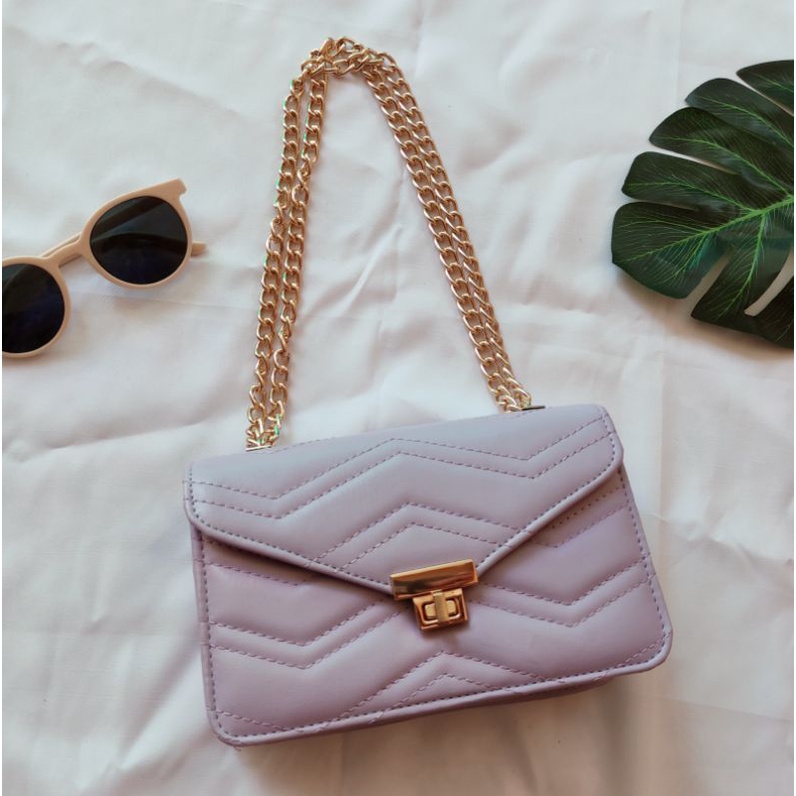Tas Wanita Selempang Tas Rantai Wanita Tas Lilac Murah Tas Embose Wanita Bahan Tebal Tidak Tipis