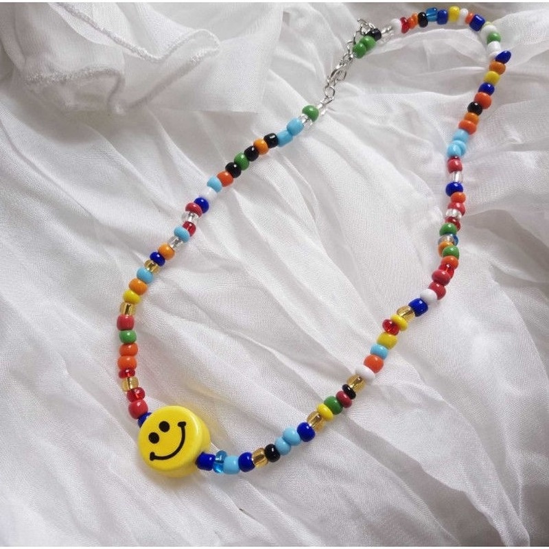 Korean style smiley face personality necklace handmade beads smiley face fashion female necklace