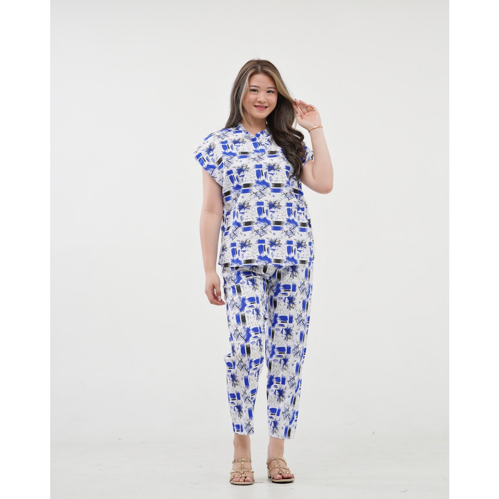 IZANY Piyama Dewasa Daily Set / One Set Aeon all size Lengan Pendek Allsize-PAINT NEW BLUE