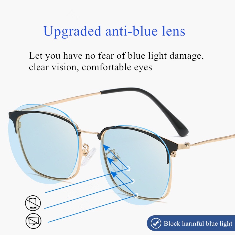 Photochromic Anti Radiation Eyeglasses Metal Frame Square Glasses Computer Eyewear for Men Women