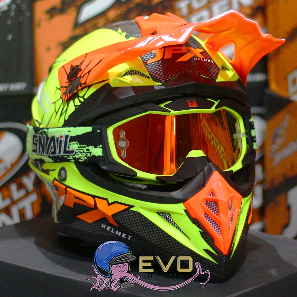 HELM JPX CROSS_FOX1 SERI X34 - FLUO YELLOW GLOSS + GOOGLE SNAIL (ONGKIR 2 KG) HELM JPX X34 YELLOW FLUO ORIGINAL HLEM JPX X34 HELEM JPX HELM KLX HELM JPX TERBARU