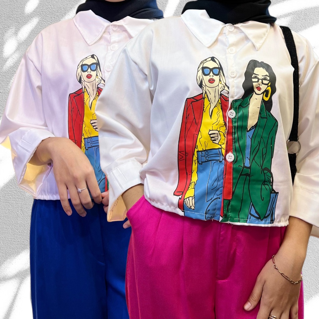 ZERA RETRO GIRL SET CELANA | SETELAN WANITA KEMEJA SABLON (IC)