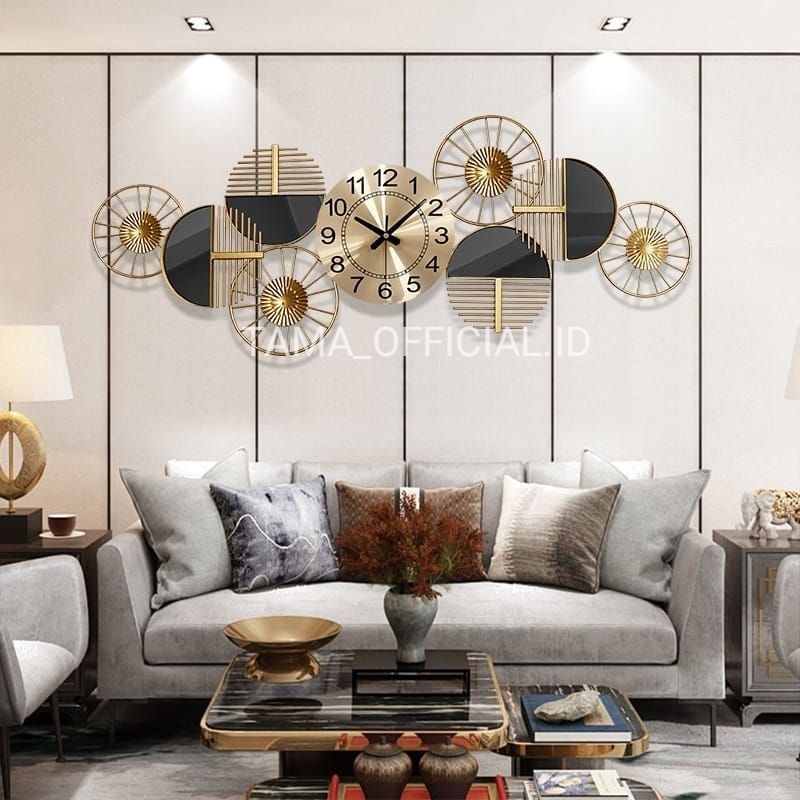 FREE ONGKIR SE INDONESIA TAMA_OFFICIAL.ID JAM HIASAN DINDING ELEGAN MEWAH SIZE 84CM WARNA BLCAL GOLD