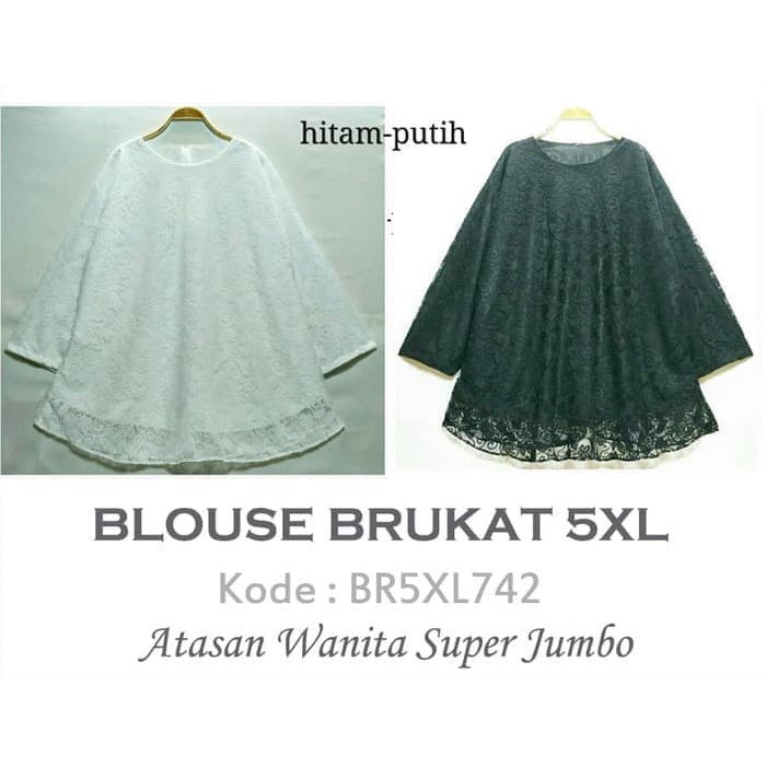 Blouse wanita Blouse Brukat Jumbo 5XL BR5XL Baju Atasan Wanita Bigsize Hitam Putih Murah