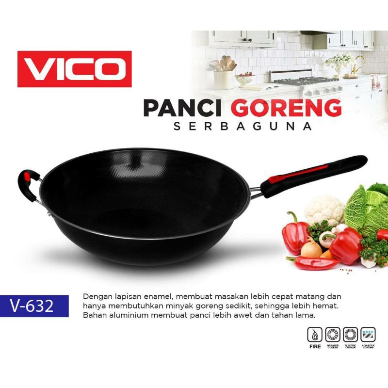 WAJAN GAGANG VICO 32CM ENAMEL ANTI LENGKET / WAJAN TEFLON GAGANG