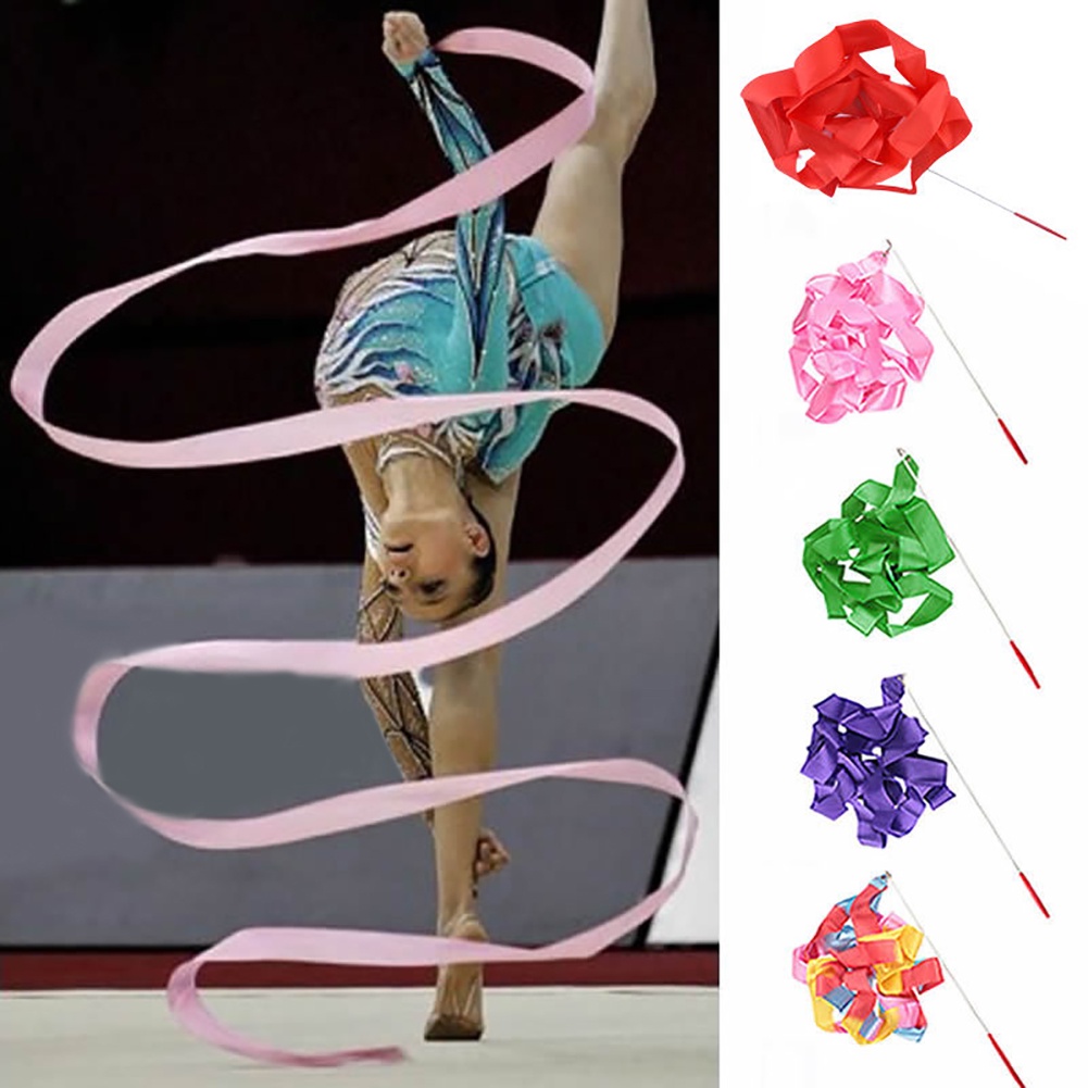 canaan 4M Colorful Dance Ribbon Gym Rhythmic Art Gymnastic Streamer Twirling Rod Stick