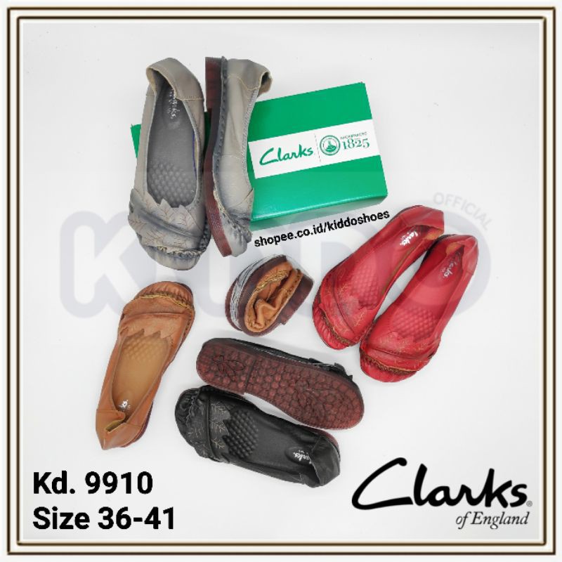 CLARKS Leaf Daun 9910 Sepatu Wanita Flat Kulit Sapi Original