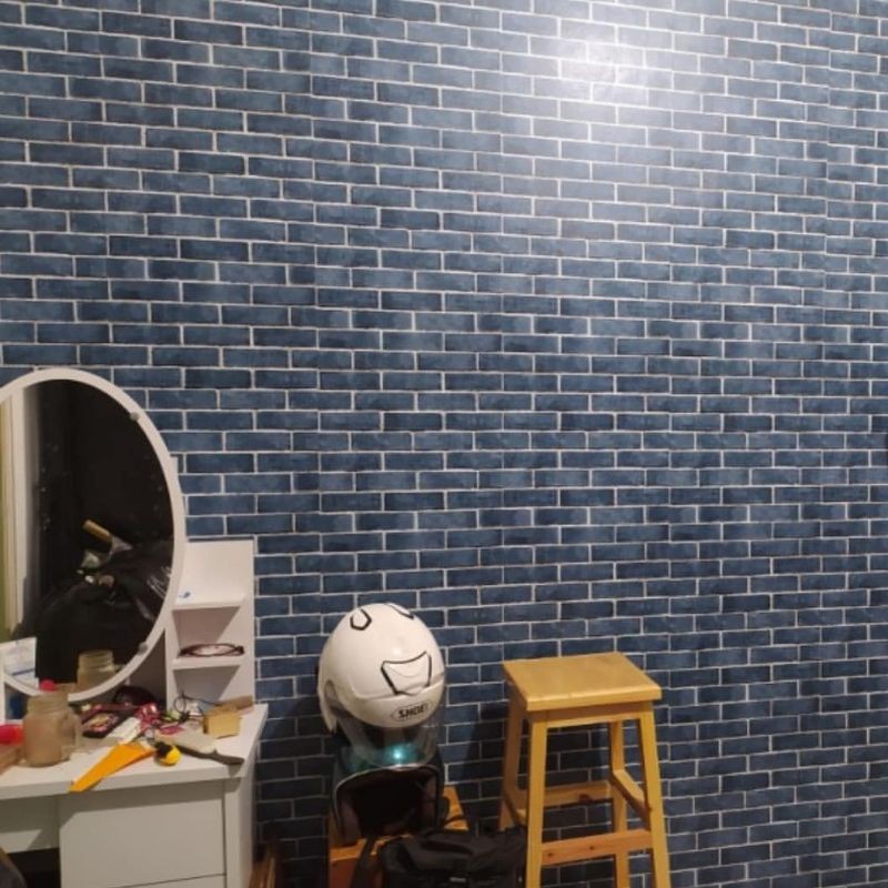 wallpaper sticker dinding murah kode 1509 bata biru tua klasik