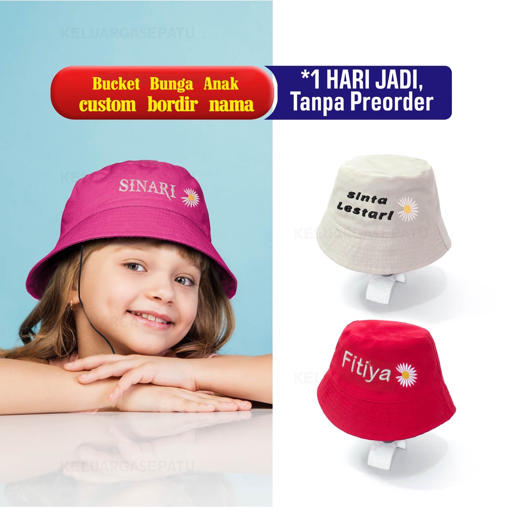 TOPI BUCKET BORDIR NAMA ANAK FREE BORDIR NAMA MOTIF KARAKTER LUCU DAN IMUT UNTUK KADO ATAU HADIAH TOPI BUCKET BUNGA DAISY