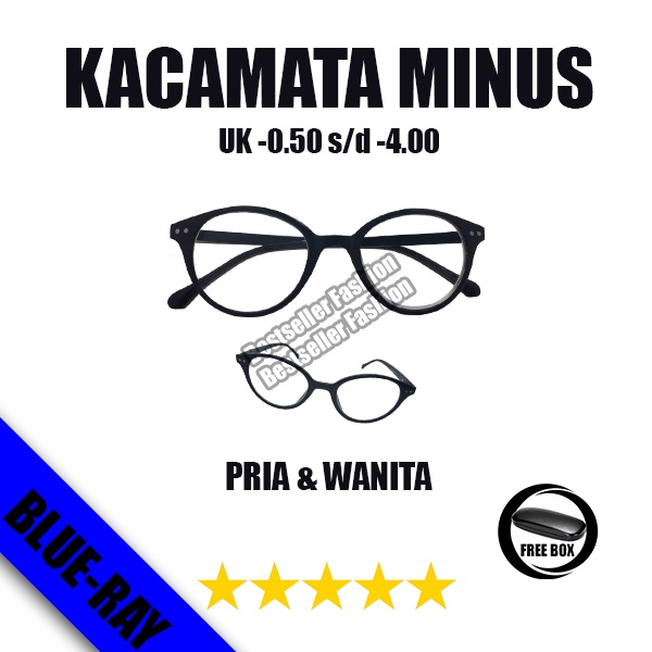 Promo Kacamata Lensa Minus Jarak jauh 0.50 - 4.00 Pria Wanita Unisex Frame 0val Murah FREE CASE