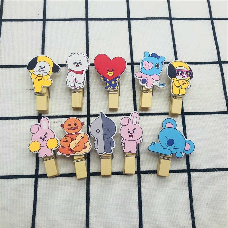 isi 10pcs/pack PENJEPIT FOTO POLAROID KAYU BTS BT21 Bahan KAYU WOODEN CLIP KPOP IDOL LUCU