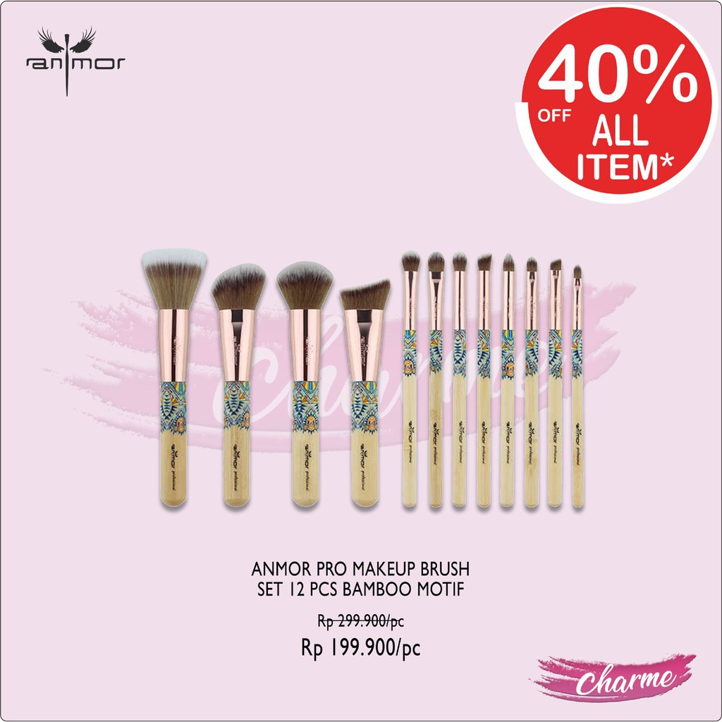 (READY &amp; ORI) Anmor Pro Make Up Brush Set 12 Pcs Bamboo Motif - 0212