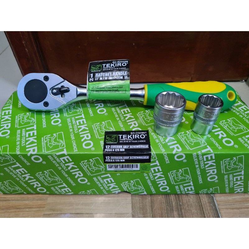 paket gagang rachet tekiro 1/2 inch mata sock 22mm 17mm 12pt