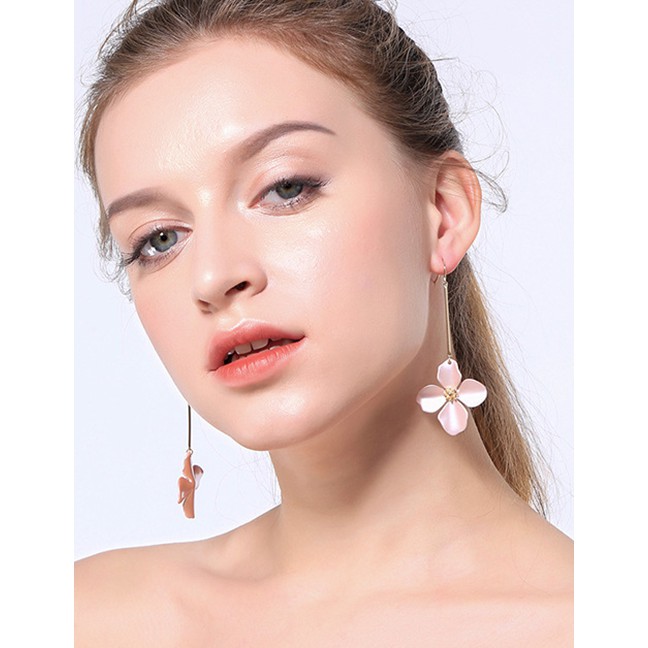 LRC Anting Gantung Fashion Pink Flower Shape Decorated Earrings F27773