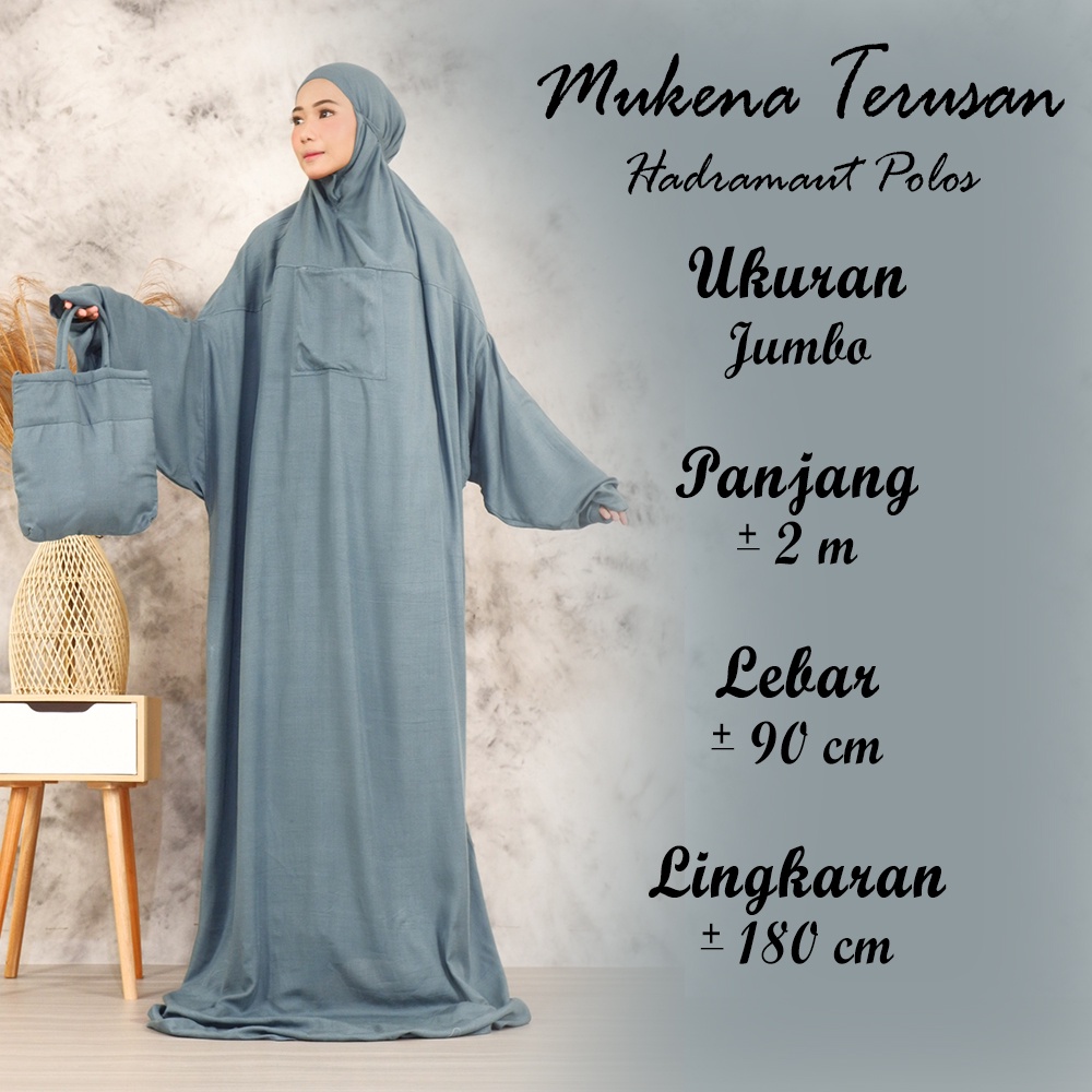 Mukena Terusan Dewasa Hadramaut Polos - Mukenah Traveling Jumbo Rayon Premium Bali Murah