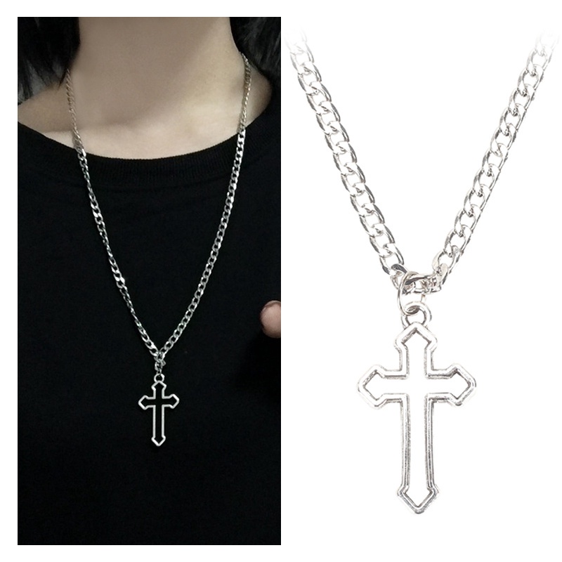 [ACKER] Rantai Logam Kepribadian Hip-hop Korea Dengan Kalung Liontin Cross-face Untuk Wanita / Pria