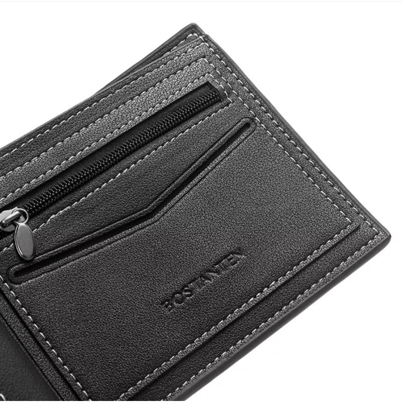 Bostanten Dompet pria lipat dua kulit pu koin seleting keren-2