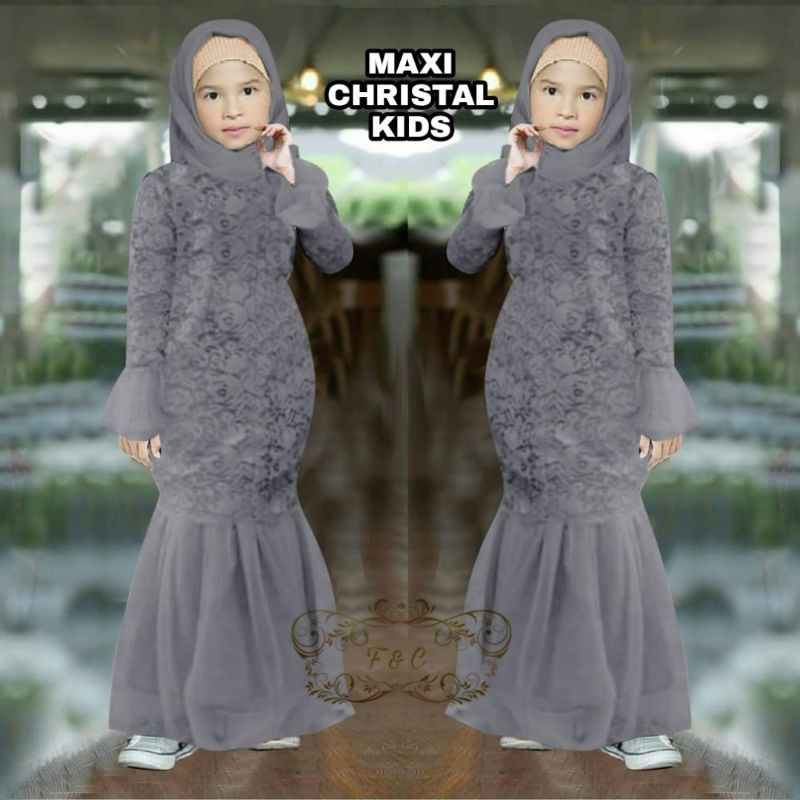 MAXY CHRISTAL KID ANAK, BRUKAT PREMIUM, GAMIS HIJAB MUSLIM, DRESS, 2 UKURAN