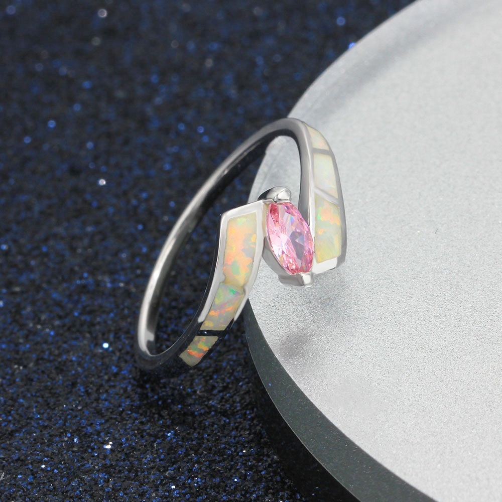New Fashion Pink Diamond Opal Engagement Wedding Ring