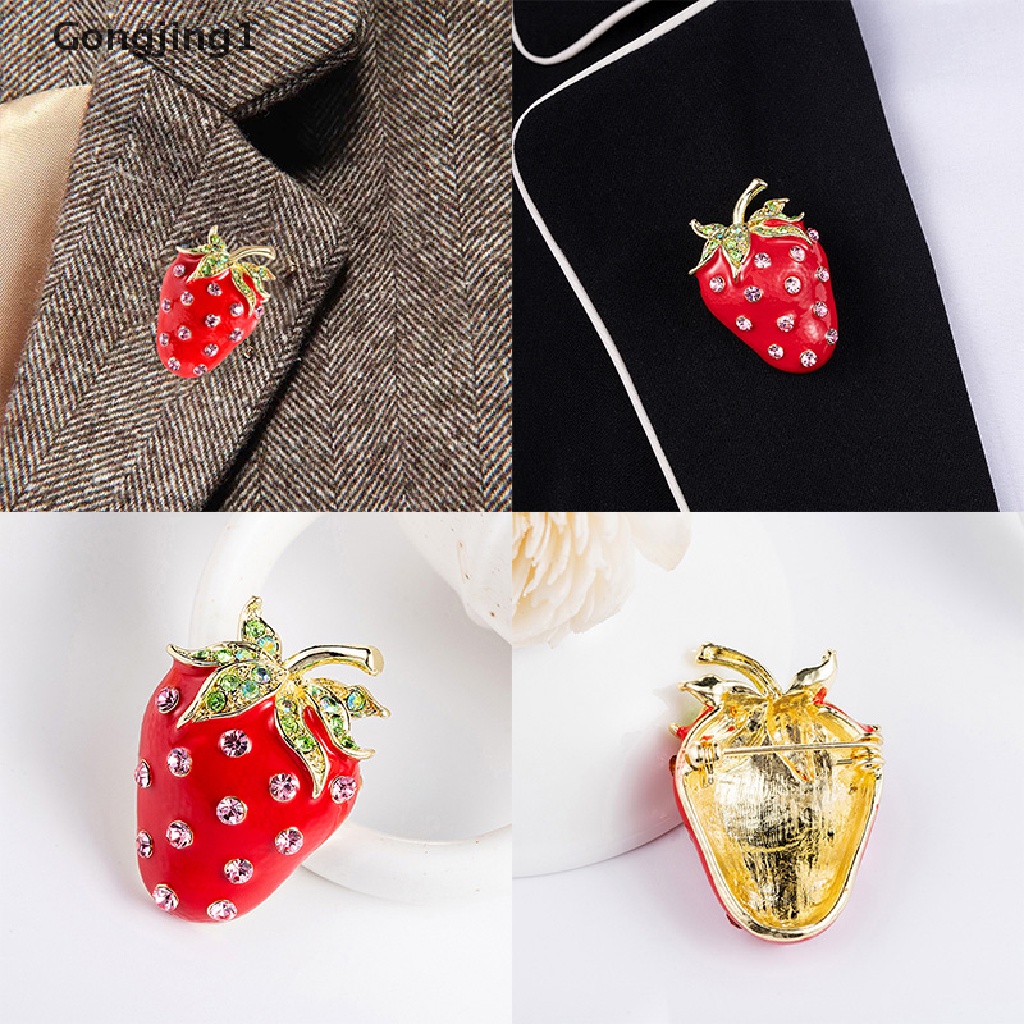 Gongjing1 Bros Pin Bentuk Strawberry Lucu Untuk Aksesoris Scarf / Syal Wanita