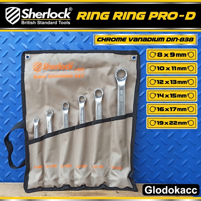 Kunci Ring Ring Set Pro-D Sherlock Tools 6 pcs Chrome Vanadium DIN 838