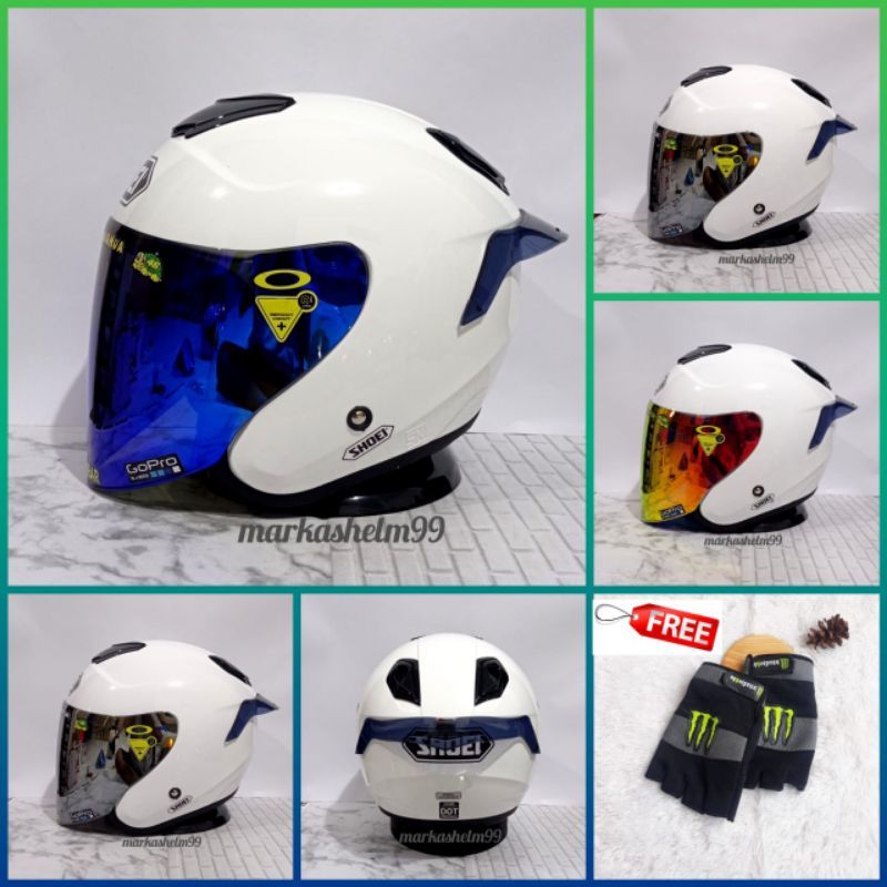 HELM DYR KYOTO  PUTIH WHITE BLACK DOFF PAKET GANTENG VISOR VENOM SUDAH TERPASANG STICKER SHOEI REPLI