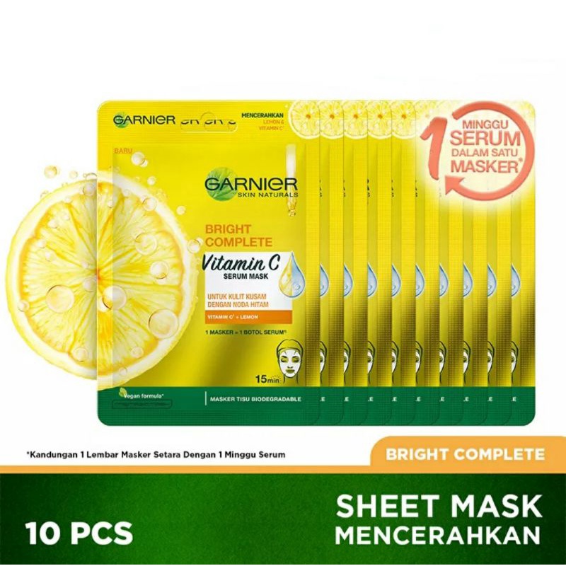 Garnier brightcomplete mask serum masker wajah isi 10pcs