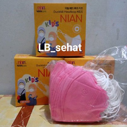 Masker Duckbill Hijab Anak Niancare Warna Pastel Pink Isi 50 Pcs 3 Ply