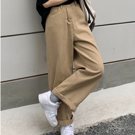 Korean style straight leg  loose khaki jeans