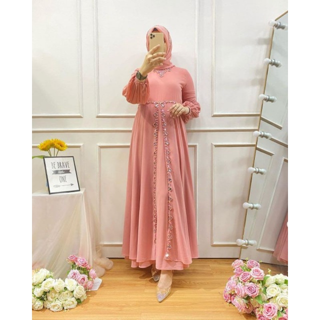 ready Akiko dress ceruty COMBINASI PAYET realpict100% / gamis pesta terbaru / gamis kondangan modern