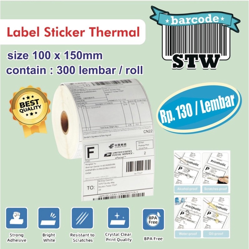 

Label Sticker Thermal 100 x 150 Isi 250 & 300pcs Termurah